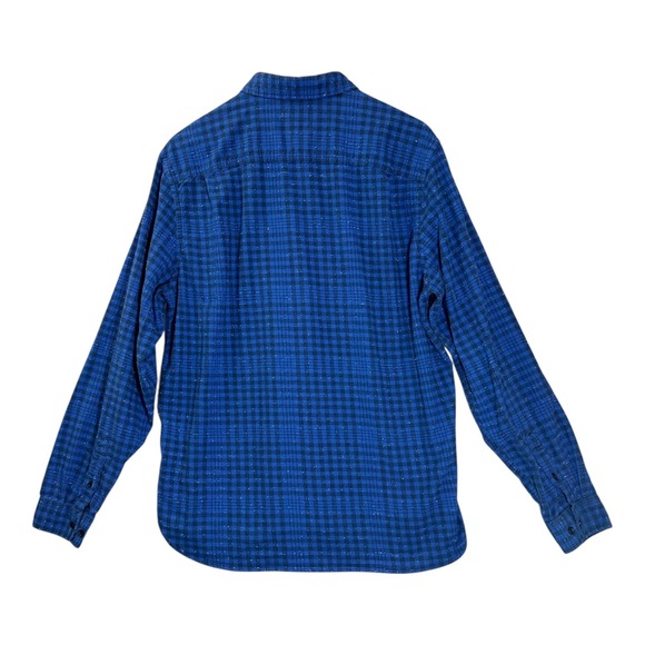 Urban Outfitters Mens Flannel Shirt L‎ Blue Black Plaid Textured Long Sleeve - Picture 2 of 8